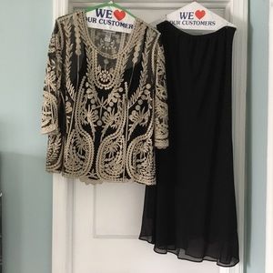 Ultra pink sheer black and gold embroidered top size 2X, black skirt size 18W